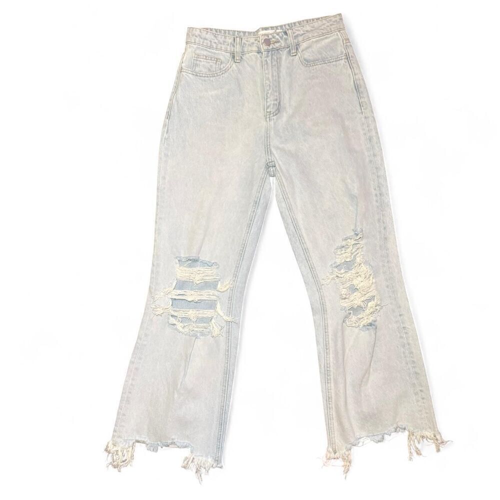 Altar'd State high-waisted light wash ripped distressed raw hem jeans Size 27